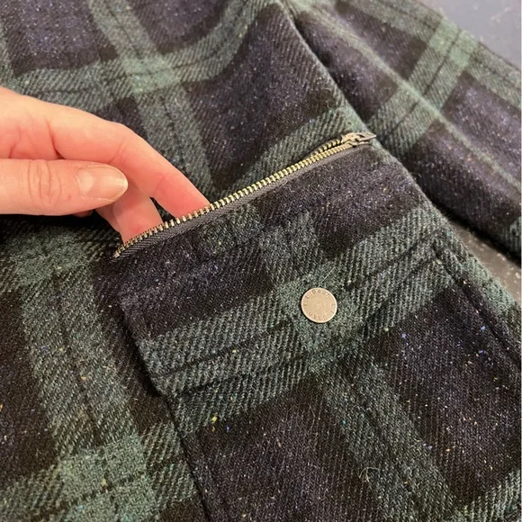 Blackwatch Plaid Wool Blend Snapfront Jacket Blazer Sz Small Stand Collar - Picture 7 of 16